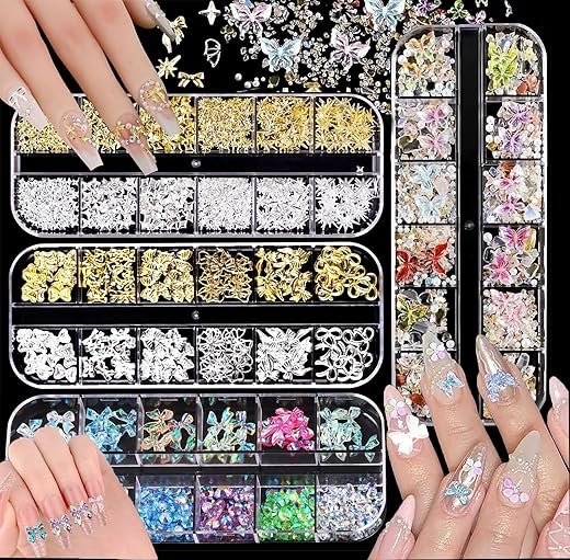 Colorful Nail Charms with Butterflies and Stars