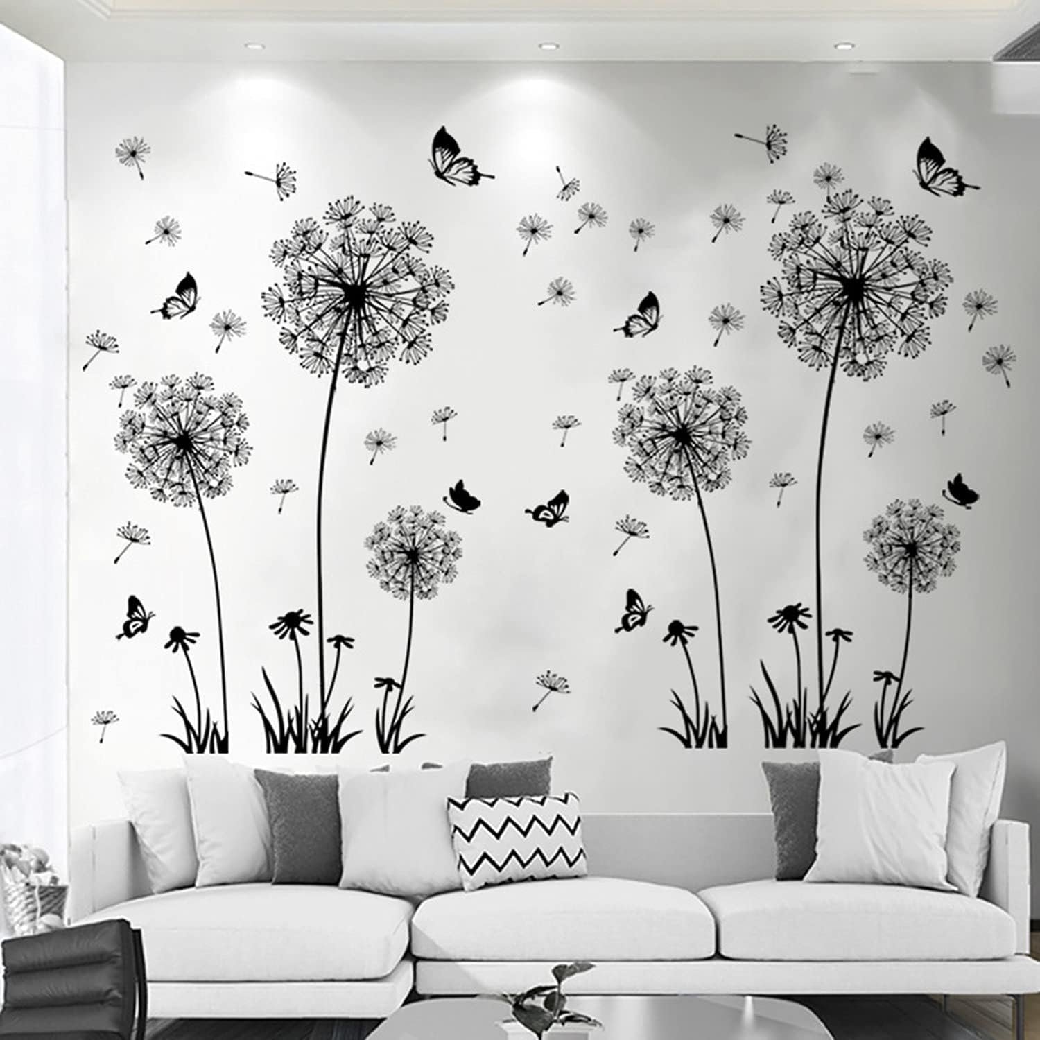 Flower Stickers, Murals With Butterflies for Bedroom, Office, Bathroom, Living Room - Removable Floral Peel and Stick Art Decoration
