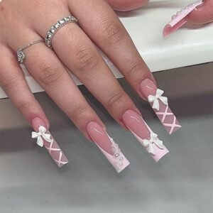 GlamRays Pink Square French Press-On Nails